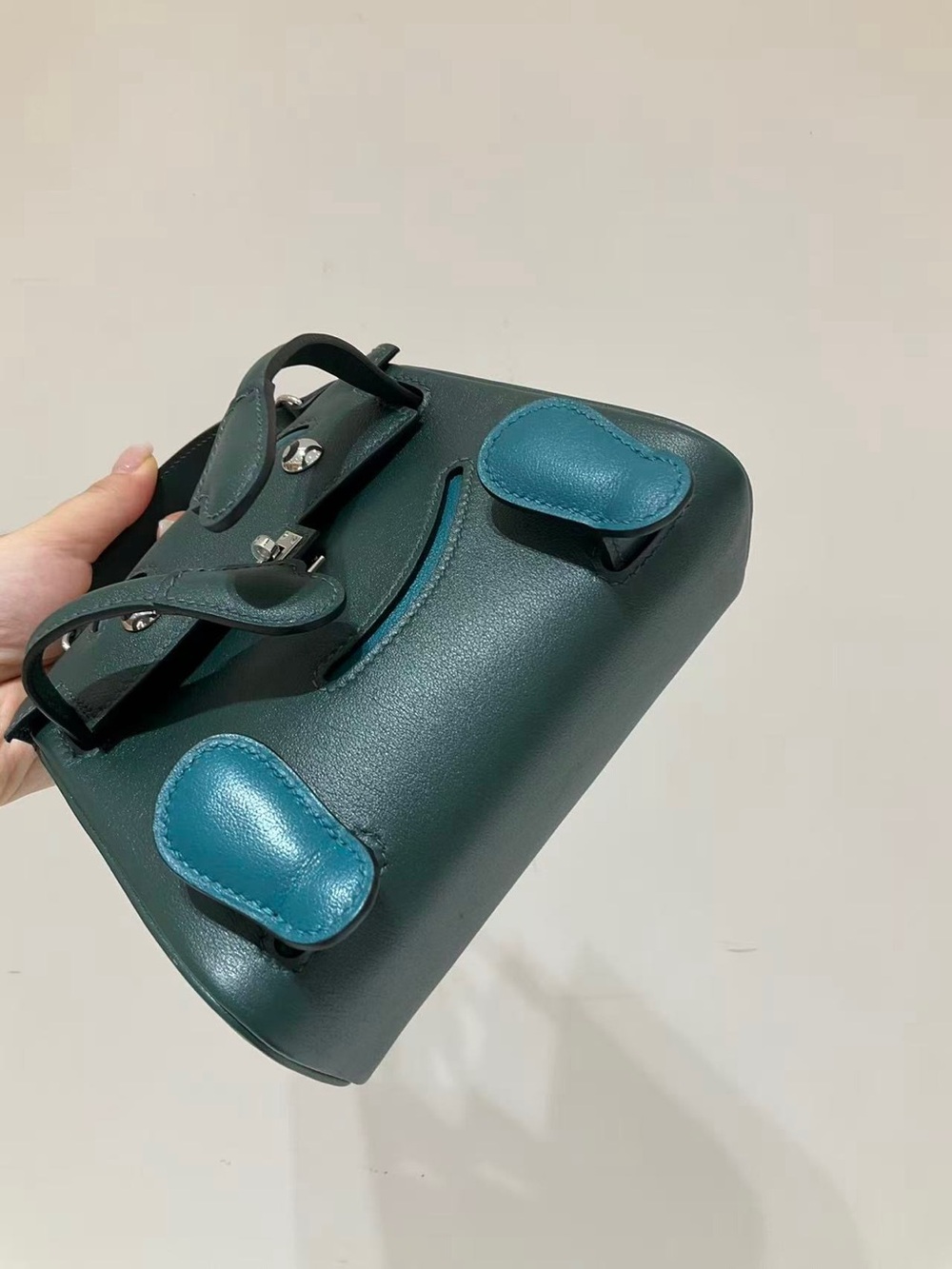 Structured Teal Leather Satchel - Women's Bag